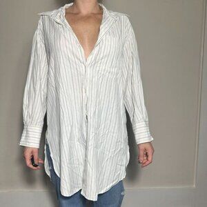 Zara White Gray Striped Button Down Shirt Dress Size Medium